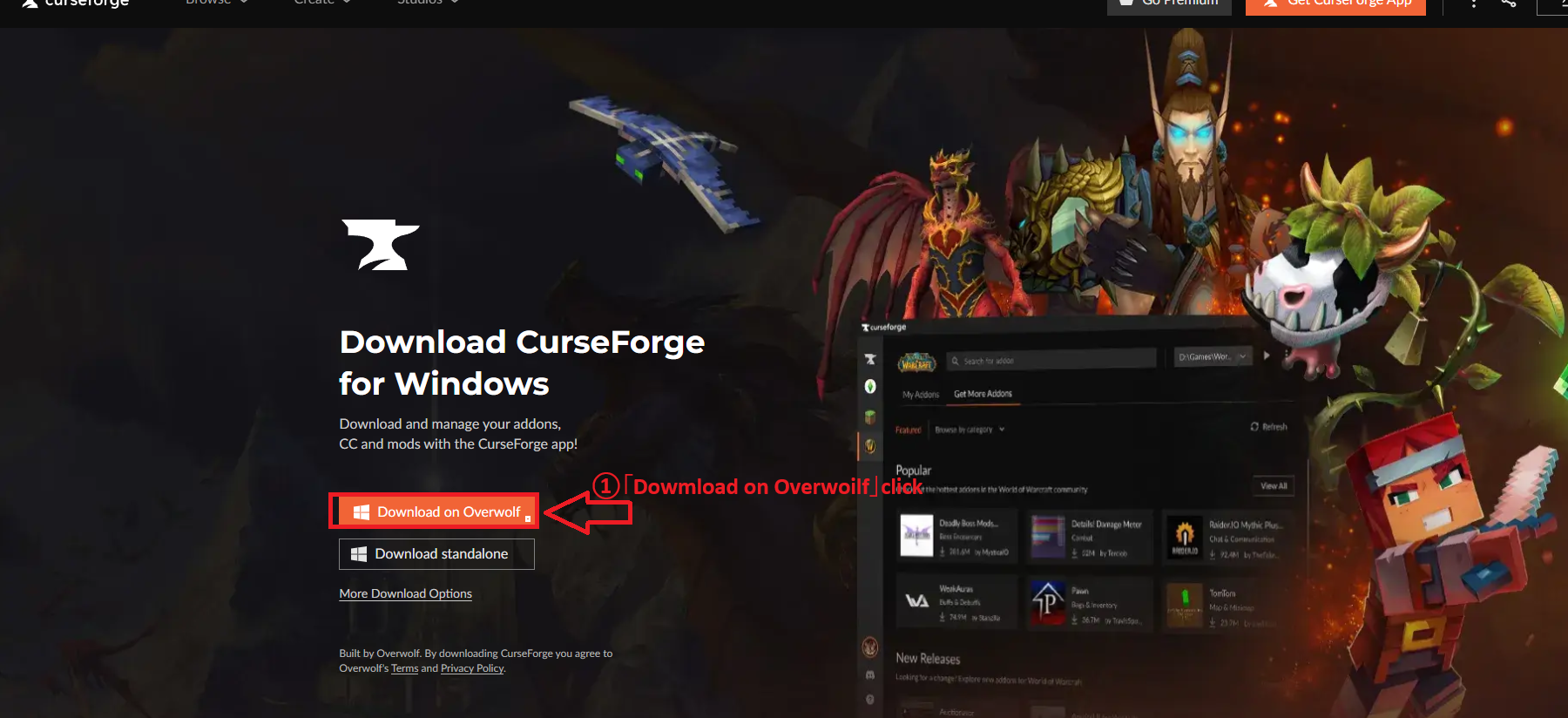 Step1: CurseForge ダウンロード画面の例